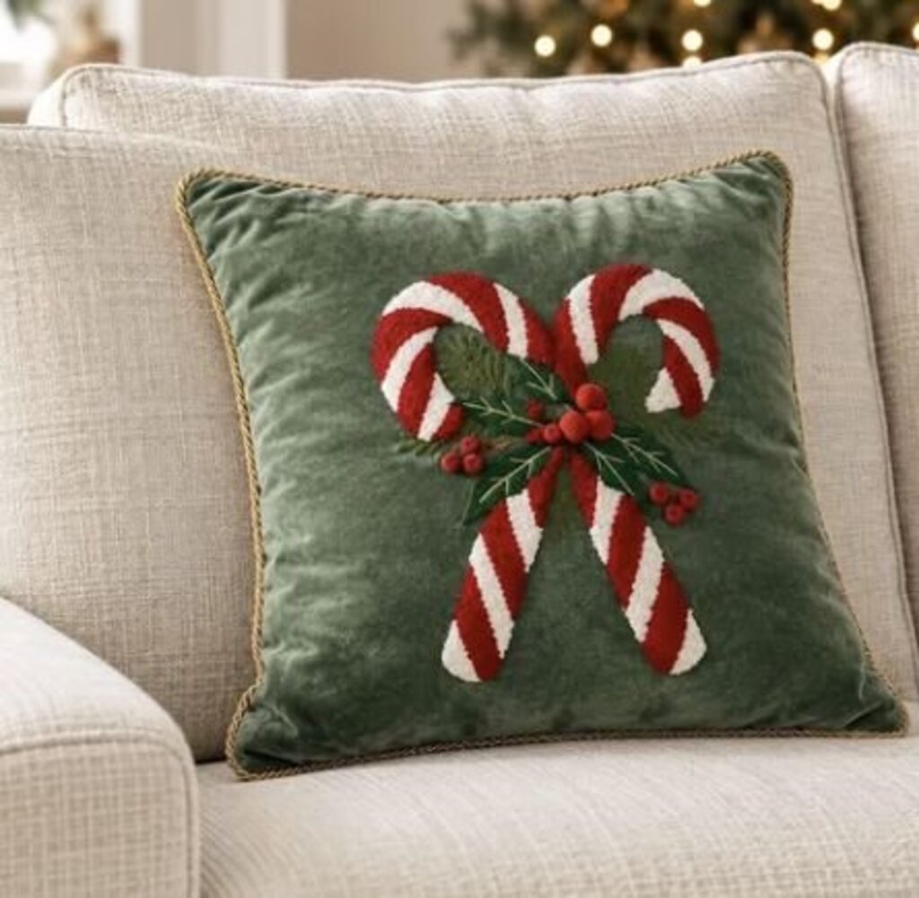 Cute Velvet Candy Cane Pillow