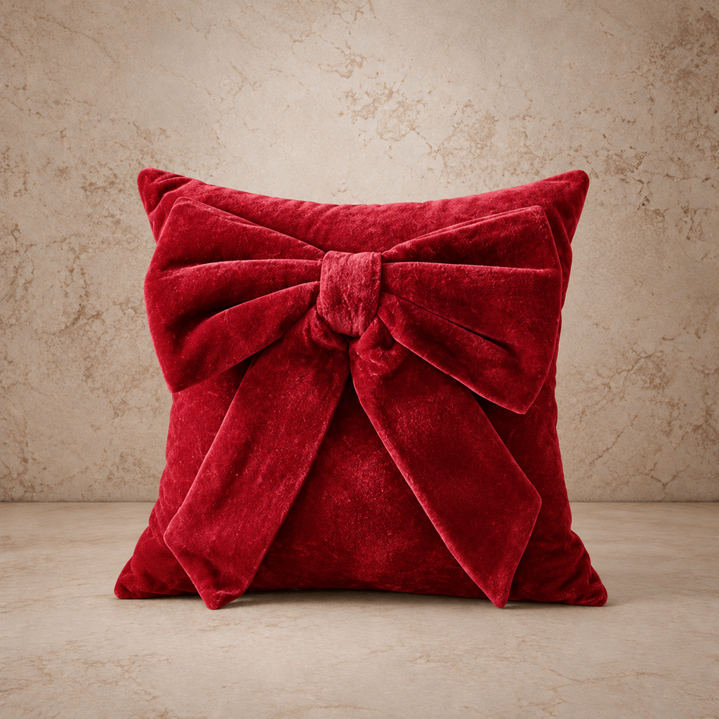 Pretty Red Velvet Bow Pillow