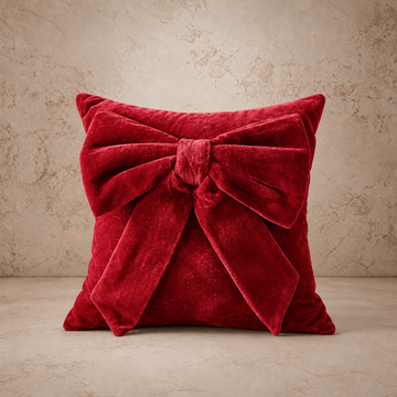 Pretty Red Velvet Bow Pillow