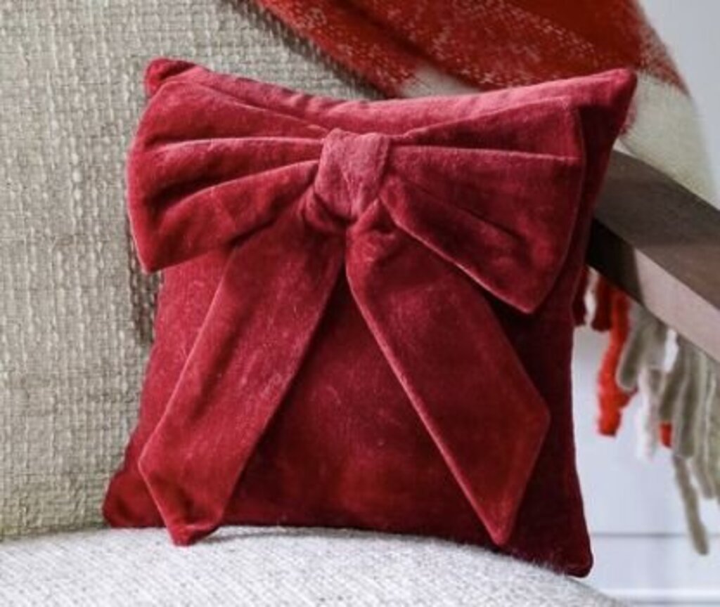 Pretty Red Velvet Bow Pillow