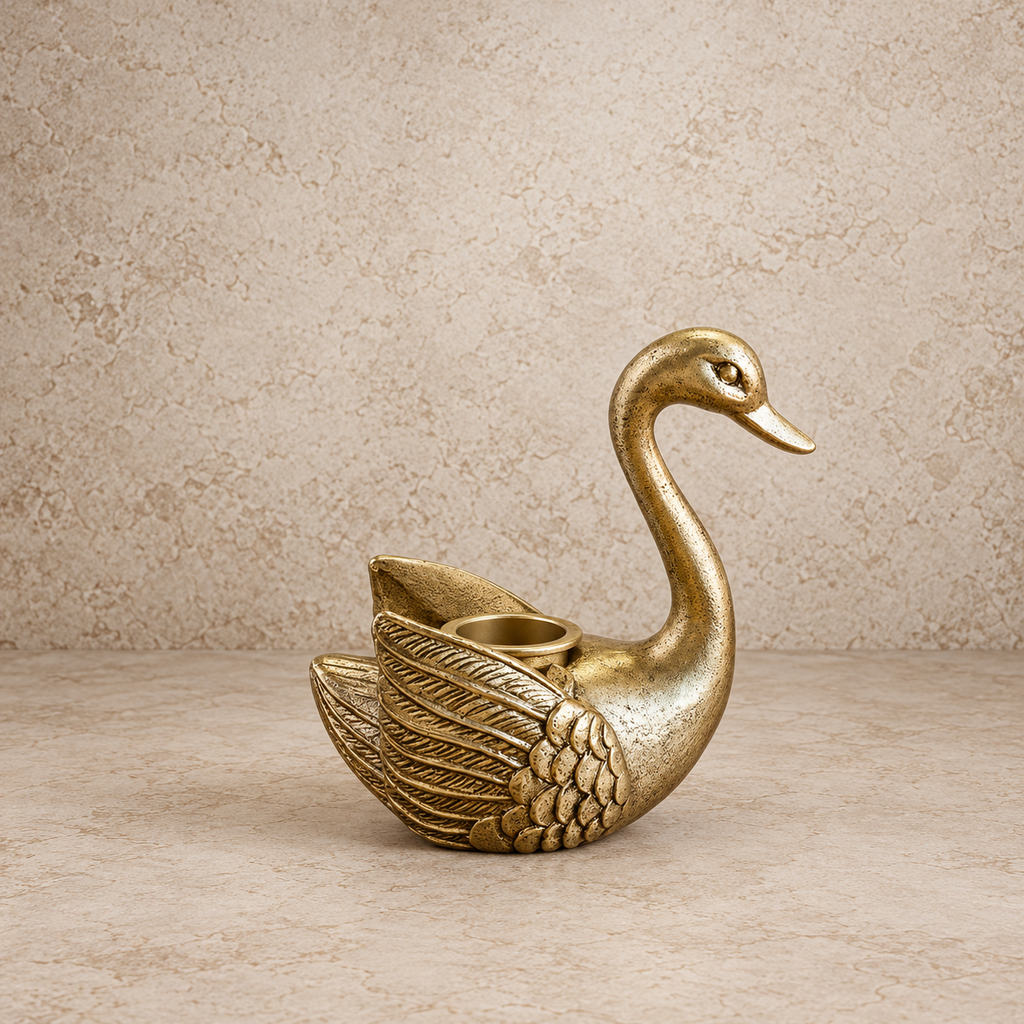 Antique Gold Swan Candle Holder