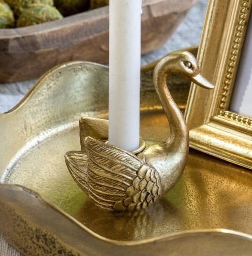 Antique Gold Swan Candle Holder