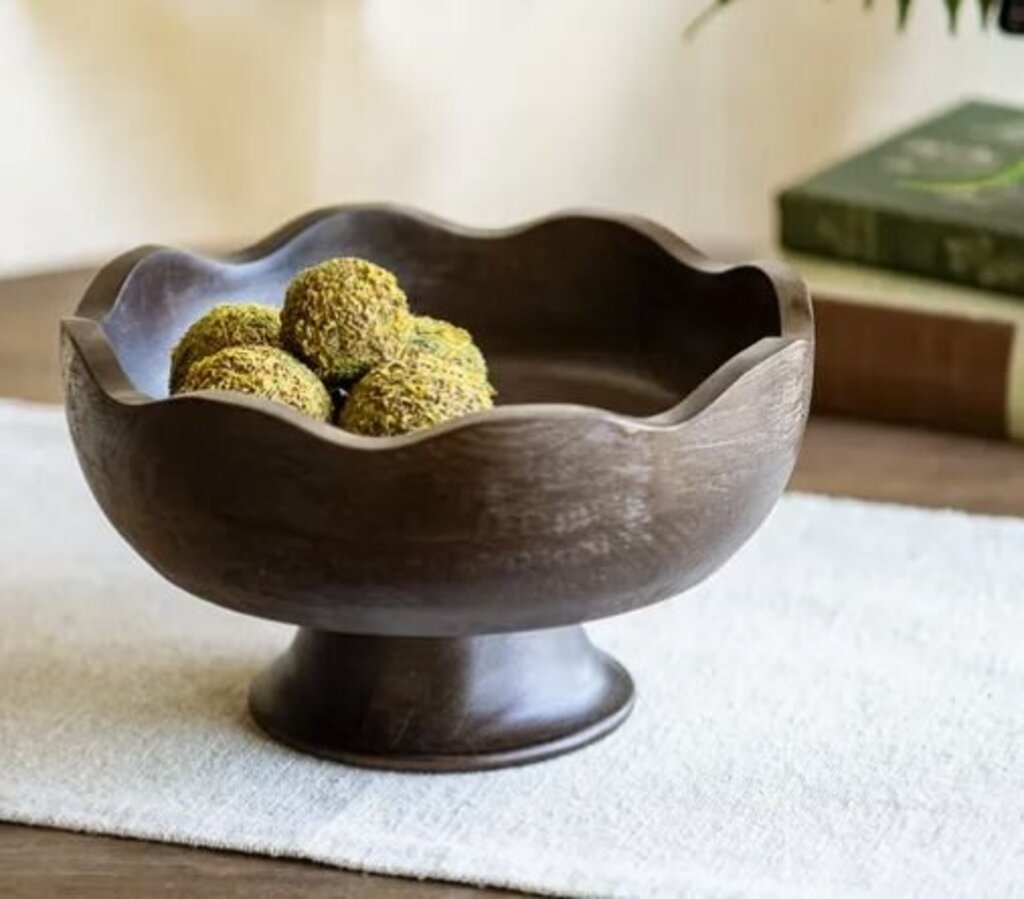 Carved Dark Mango Wood Raised Bowl