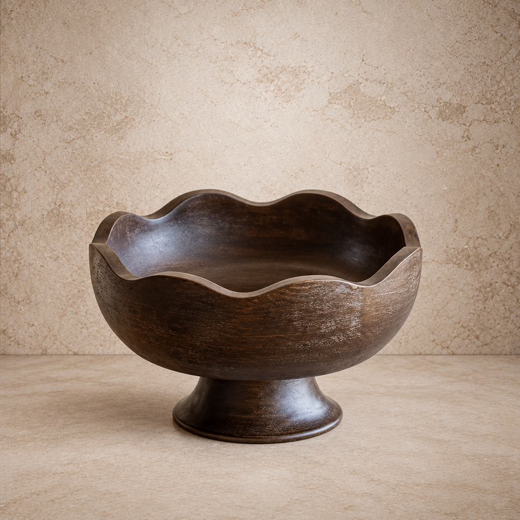 Carved Dark Mango Wood Raised Bowl