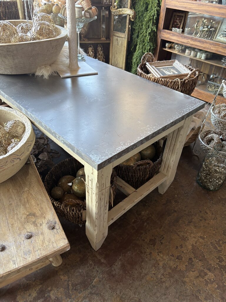 Amazing Wood Table with Galvanized Wrapped Top