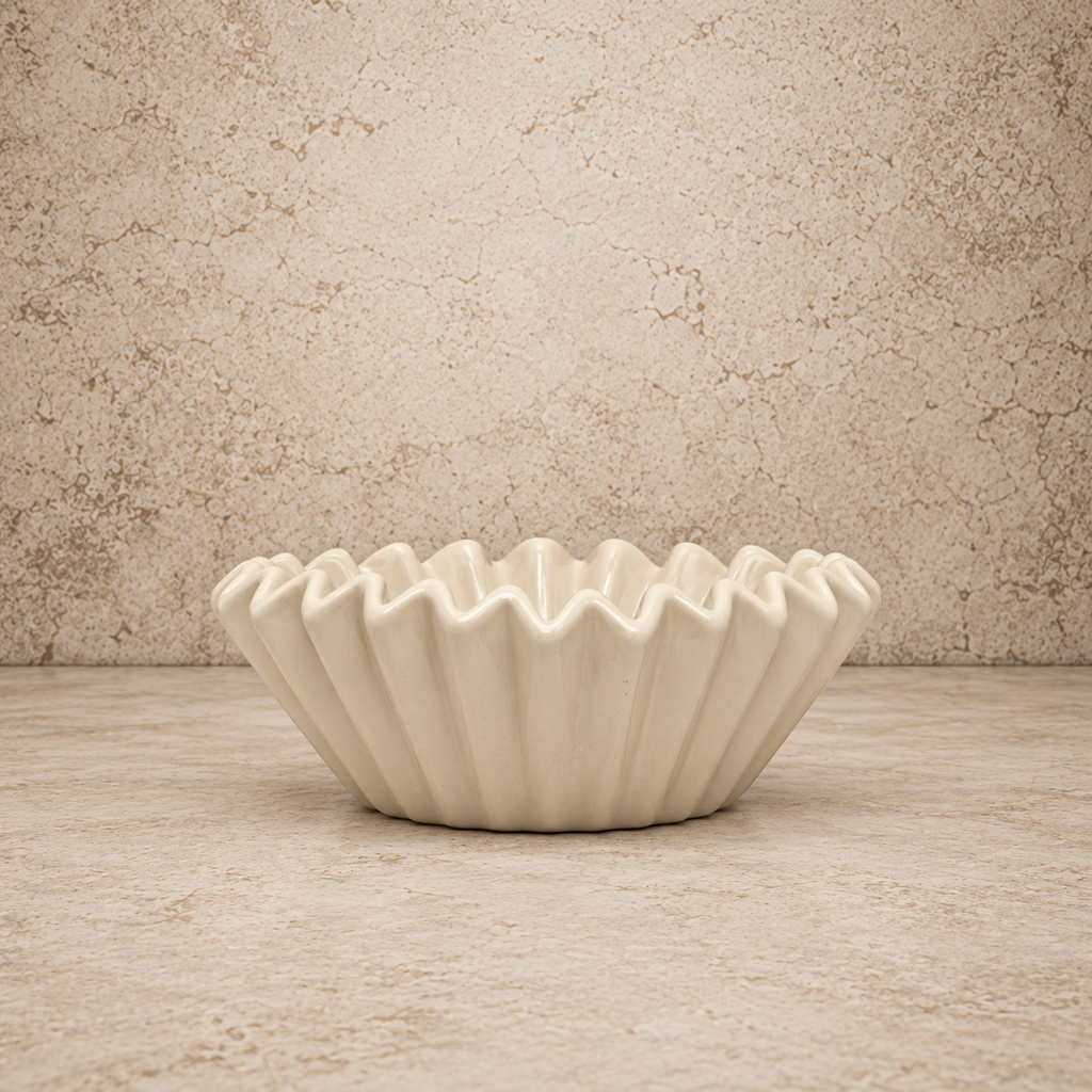 Beautiful Stoneware Fluted Bowl- White