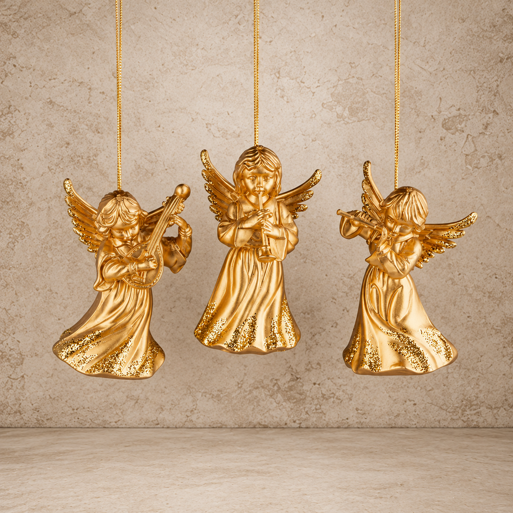 Antique Gold Acrylic Musical Angel Ornament