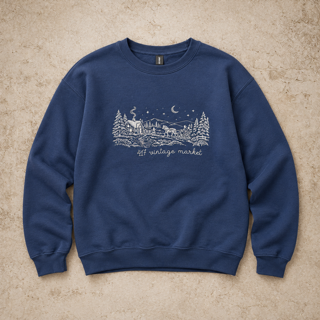 417 Snowy Christmas Cabin Embroidered Sweatshirt