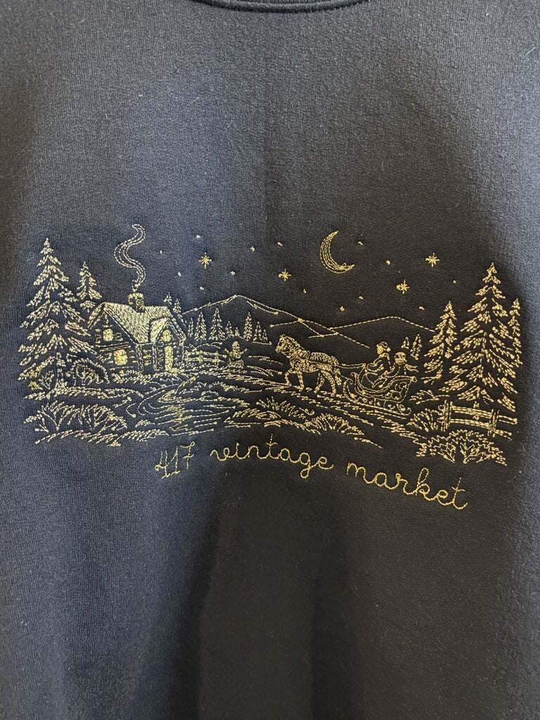 417 Snowy Christmas Cabin Embroidered Sweatshirt