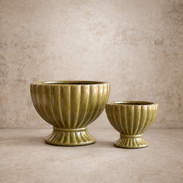 Vintage Green Ribbed Planter