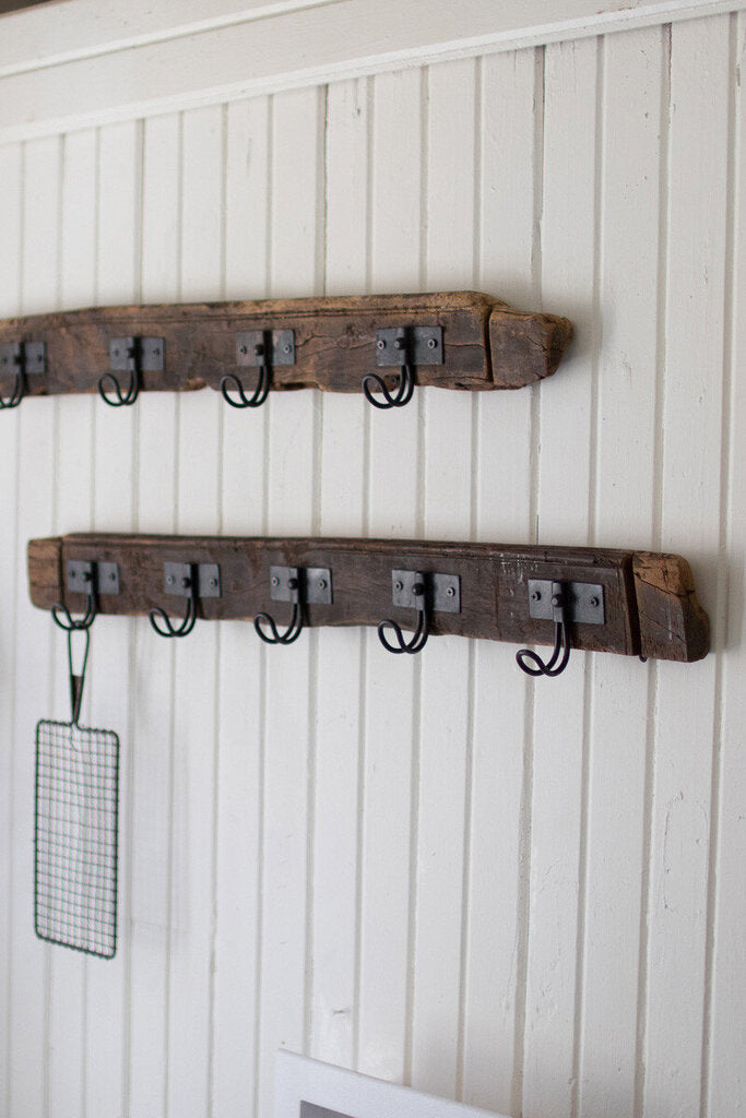 Recycled Wood Coat Rack w/ Wire Hooks