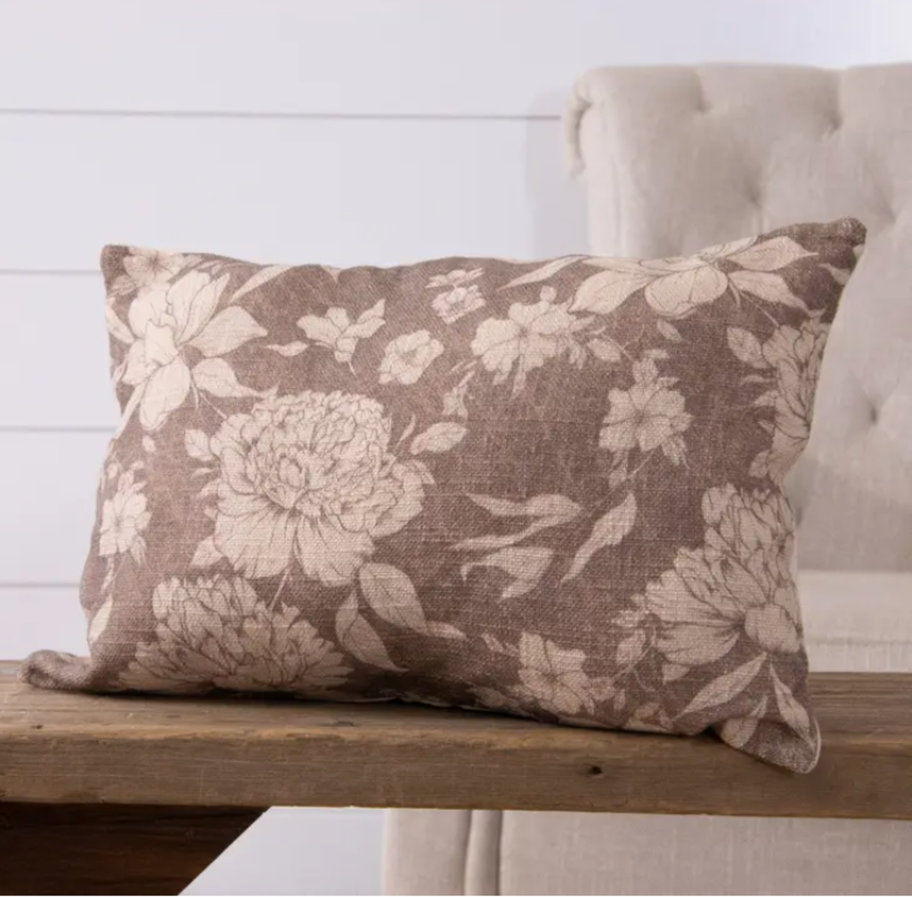 Sepia Floral Lumbar Pillow-20"