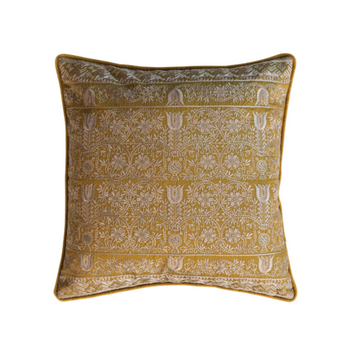 Mustard Yellow Cotton Velvet Embroidered Pillow