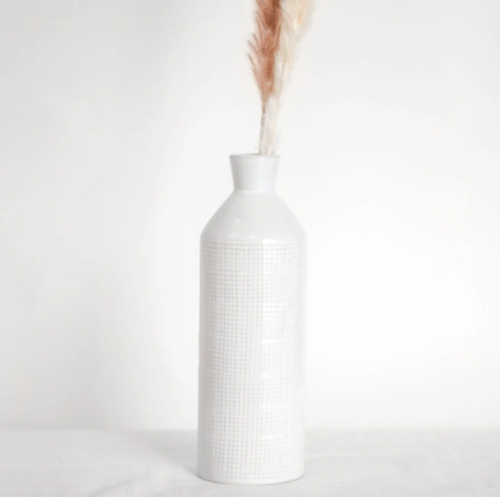 Textured White Ceramic Vase
